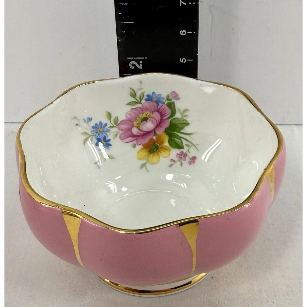 Queen Anne England Bone China‎ Pink Gold Open Creamer Sugar Bowl Set Vintage EUC